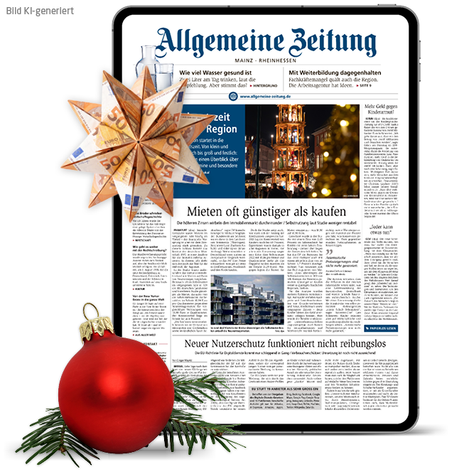Allgemeine Zeitung 50 % Rabatt + 150 € Weihnachtsgeld Produkt