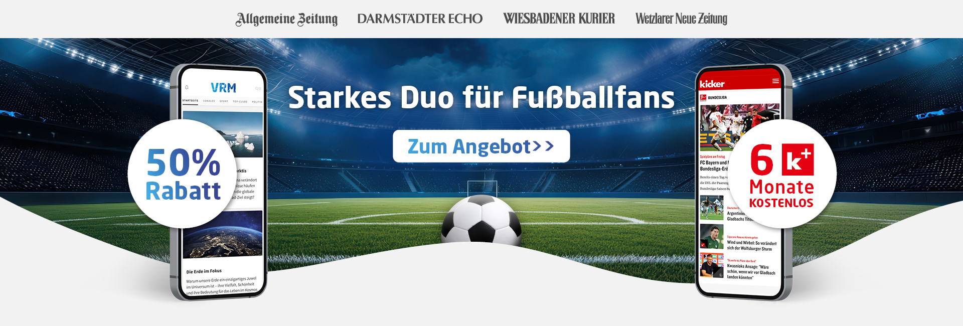 50 % Rabatt auf die regionale Tageszeitung inkl. 6 Monate kicker+ gratis