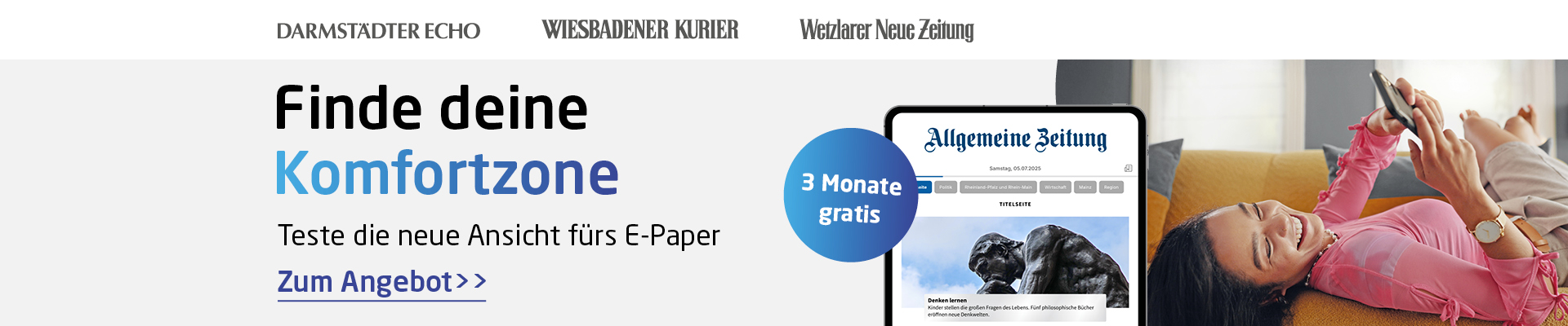 Mobil optimiert, übersichtlich und regional – testen Sie die neue E-Paper-Ansicht jetzt 3 Monate gratis!