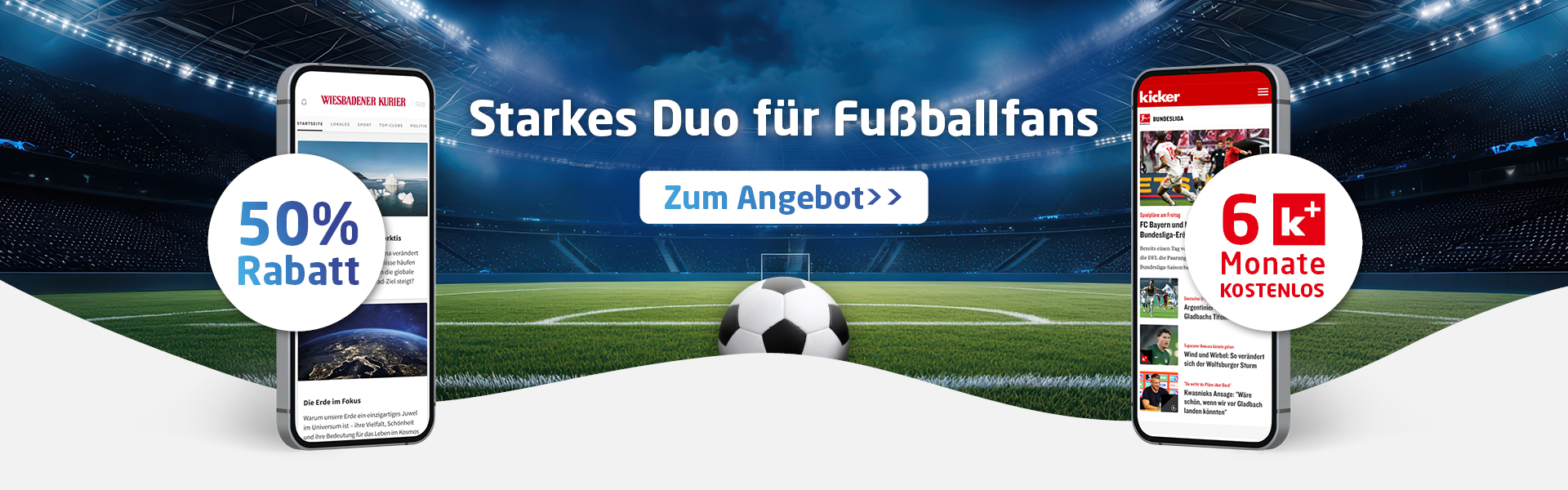 50 % Rabatt auf die regionale Tageszeitung inkl. 6 Monate kicker+ gratis