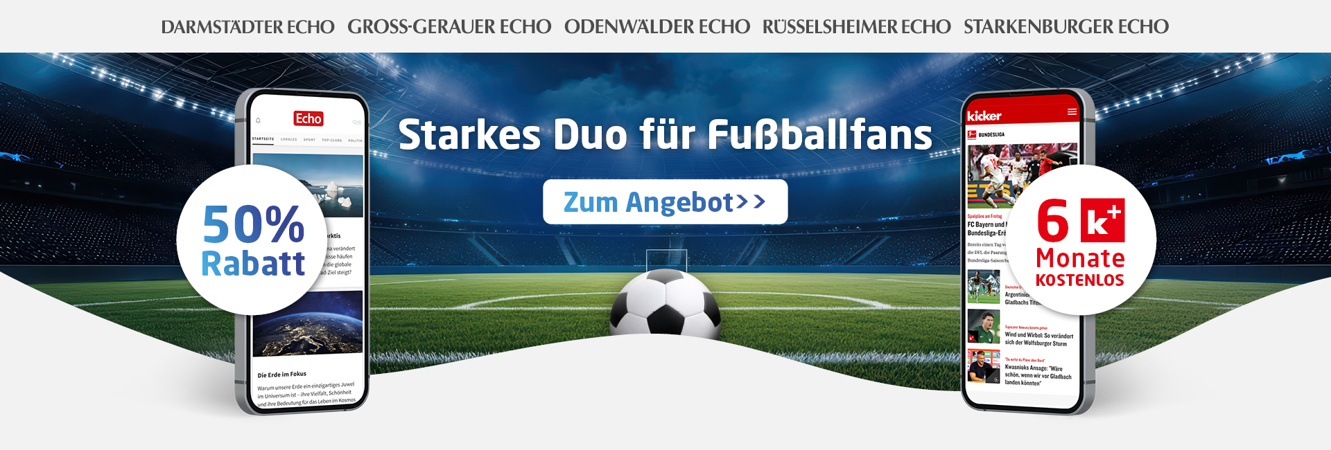 50 % Rabatt auf die regionale Tageszeitung inkl. 6 Monate kicker+ gratis