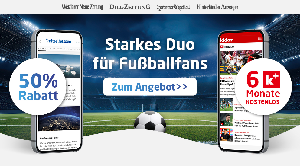 50 % Rabatt auf die regionale Tageszeitung inkl. 6 Monate kicker+ gratis