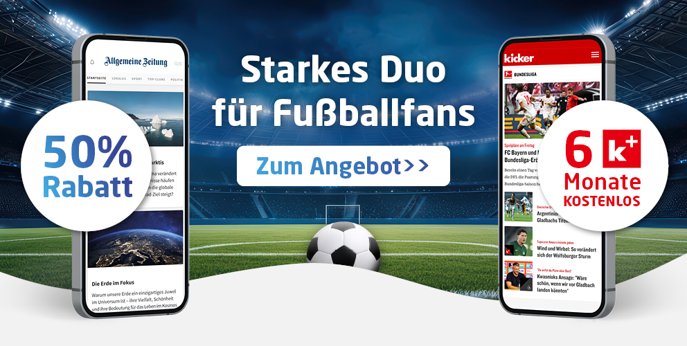 50 % Rabatt auf die regionale Tageszeitung inkl. 6 Monate kicker+ gratis