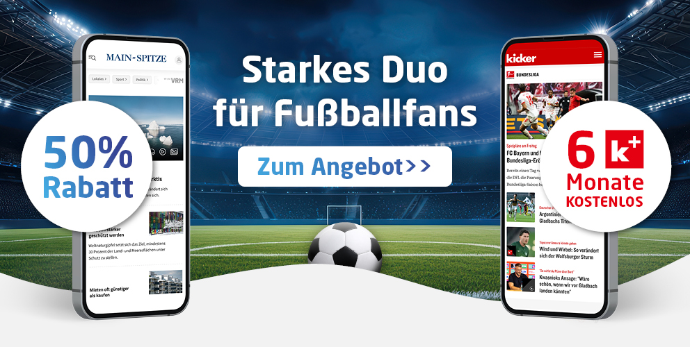 50 % Rabatt auf die regionale Tageszeitung inkl. 6 Monate kicker+ gratis