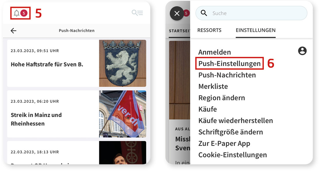 Push-Nachrichten News-App